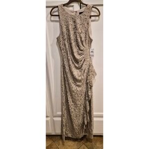 Alex Evenings Buff Lace Sequin Gown Ruffle Side Slit Formal Dress 81122434 Sz 12